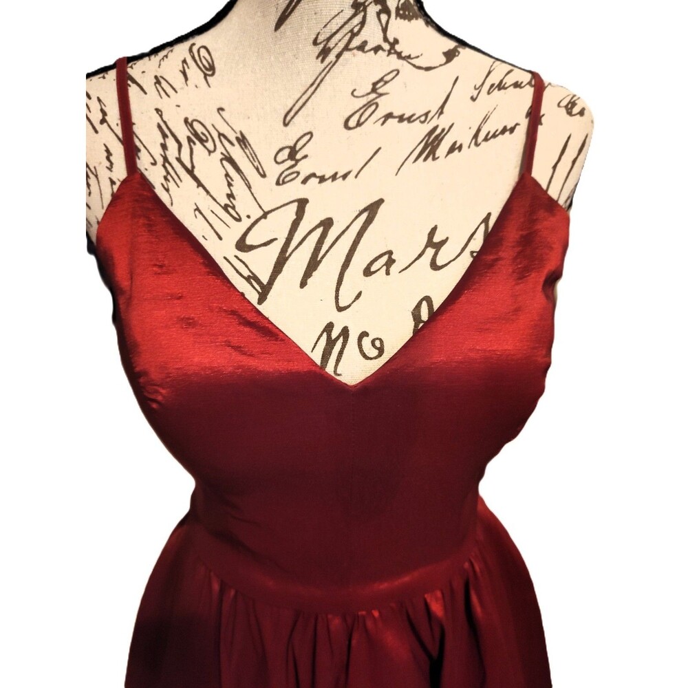 Beautiful B Smart Formal Shiny Red Gown w Waterfall Hem High Low Train SZ 7 - Picture 2 of 9